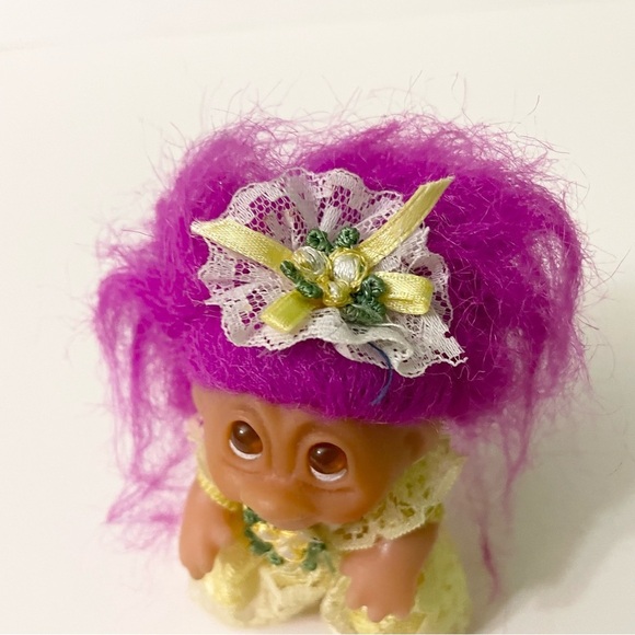 Vtg 1986 Dam Troll Mini Purple Hair Yellow Dress - Picture 4 of 16